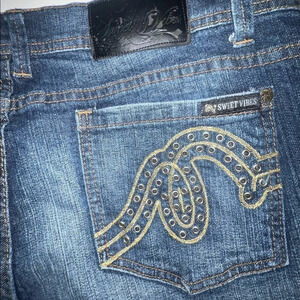 Sweet vibes size 15 ,98% cotton 2% spandex studded and golden embellished pocket